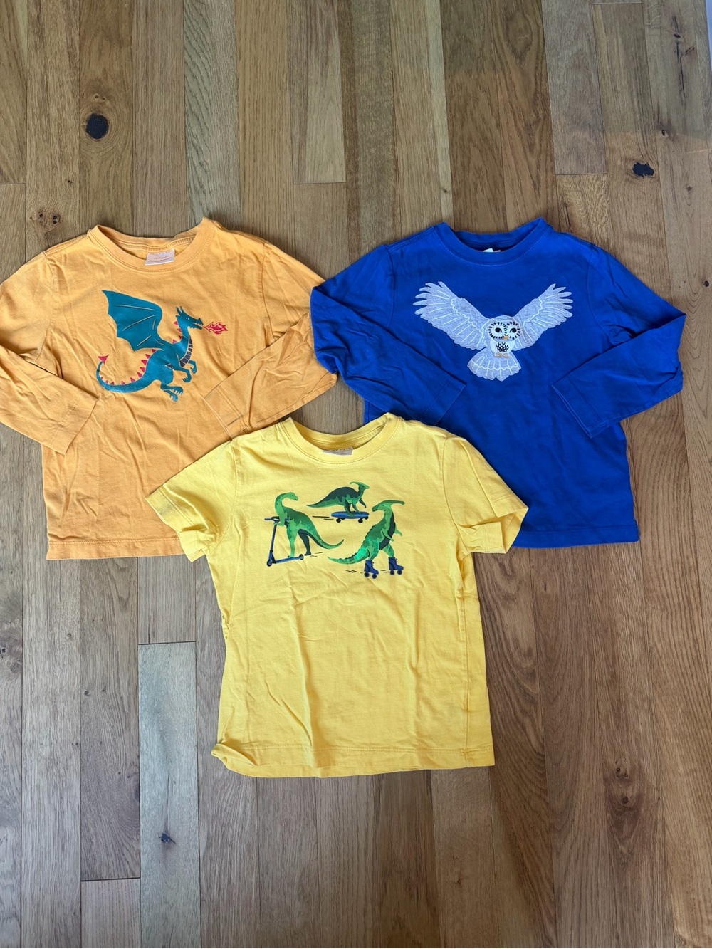 Hanna Andersson Kids Size 5 (110) Owl Dragon Dinosaur Shirt Lot of 3